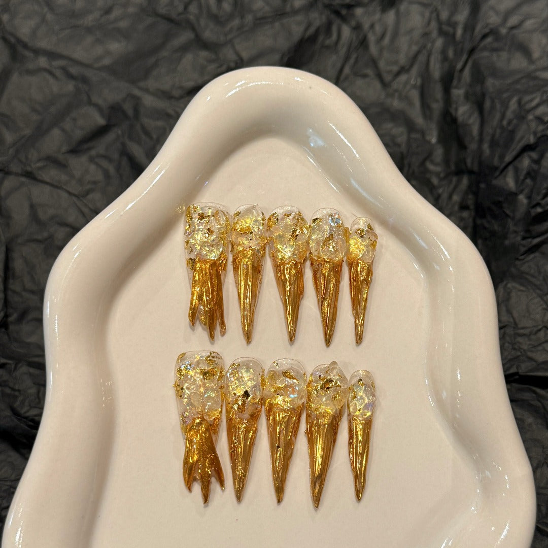 Glossy Gold – Long Press-On Nails