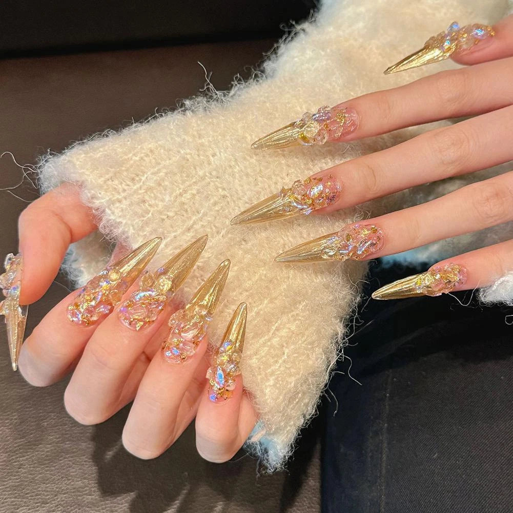 Gold with Diamonds Nail Wearing Armor